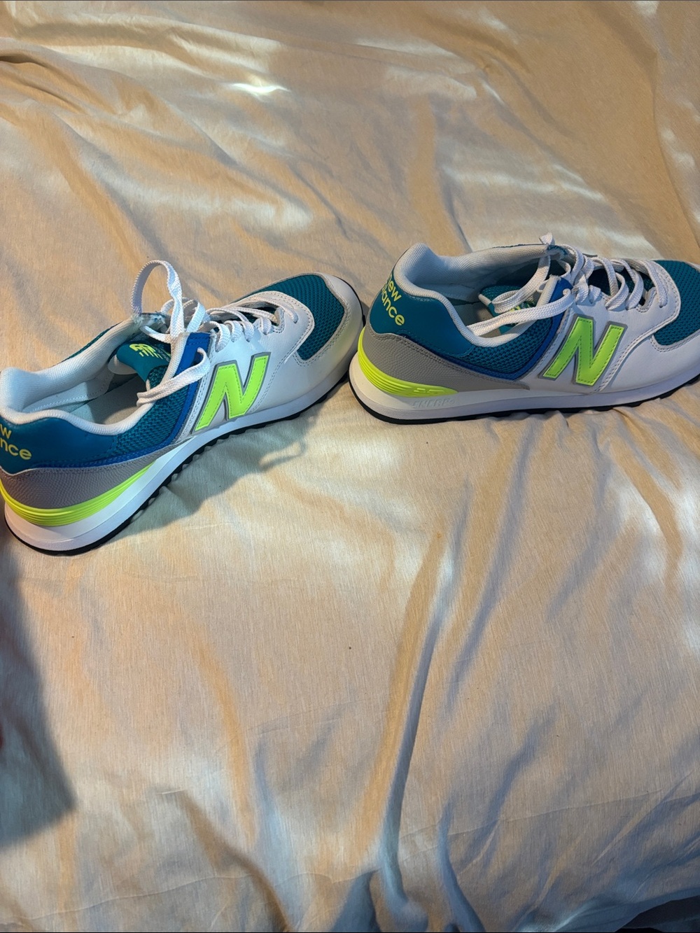 New Balance Teal, White & Yellow 574 men’s Athletic Sneakers - Picture 3 of 5